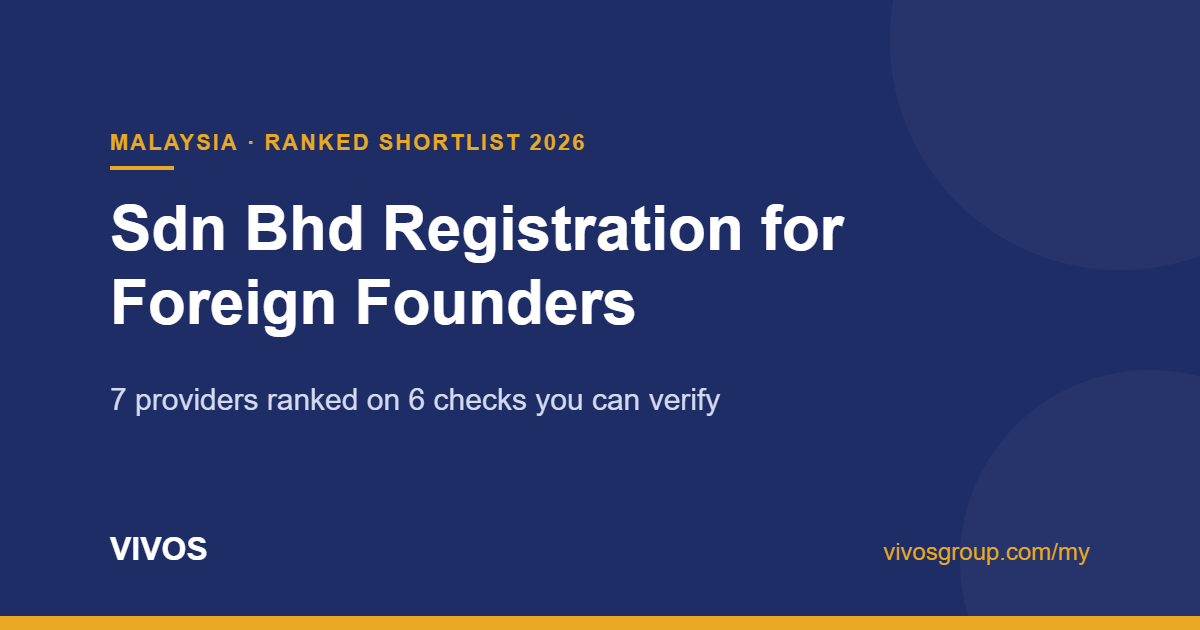 Sdn Bhd registration services for foreign founders in Malaysia 2026: 7 providers ranked on 6 checks, including SSM number, licensed company secretary, resident director and Employment Pass support.